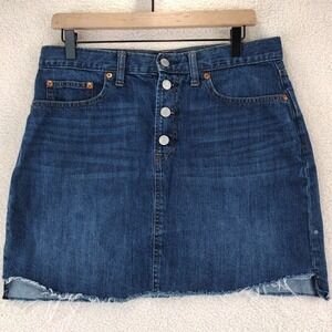 GAP Women's Blue Denim Button Front A Line Mini Skirt Size 31 Raw Hem